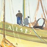 Peinture à l’Huile sur Isorel « Chalutier et Thoniers », signée G.Lhermitte – Milieu XXe