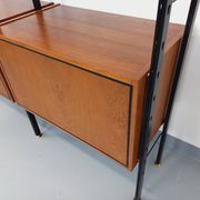 Vintage Italian double modular shelf bookcase in teak and metal
