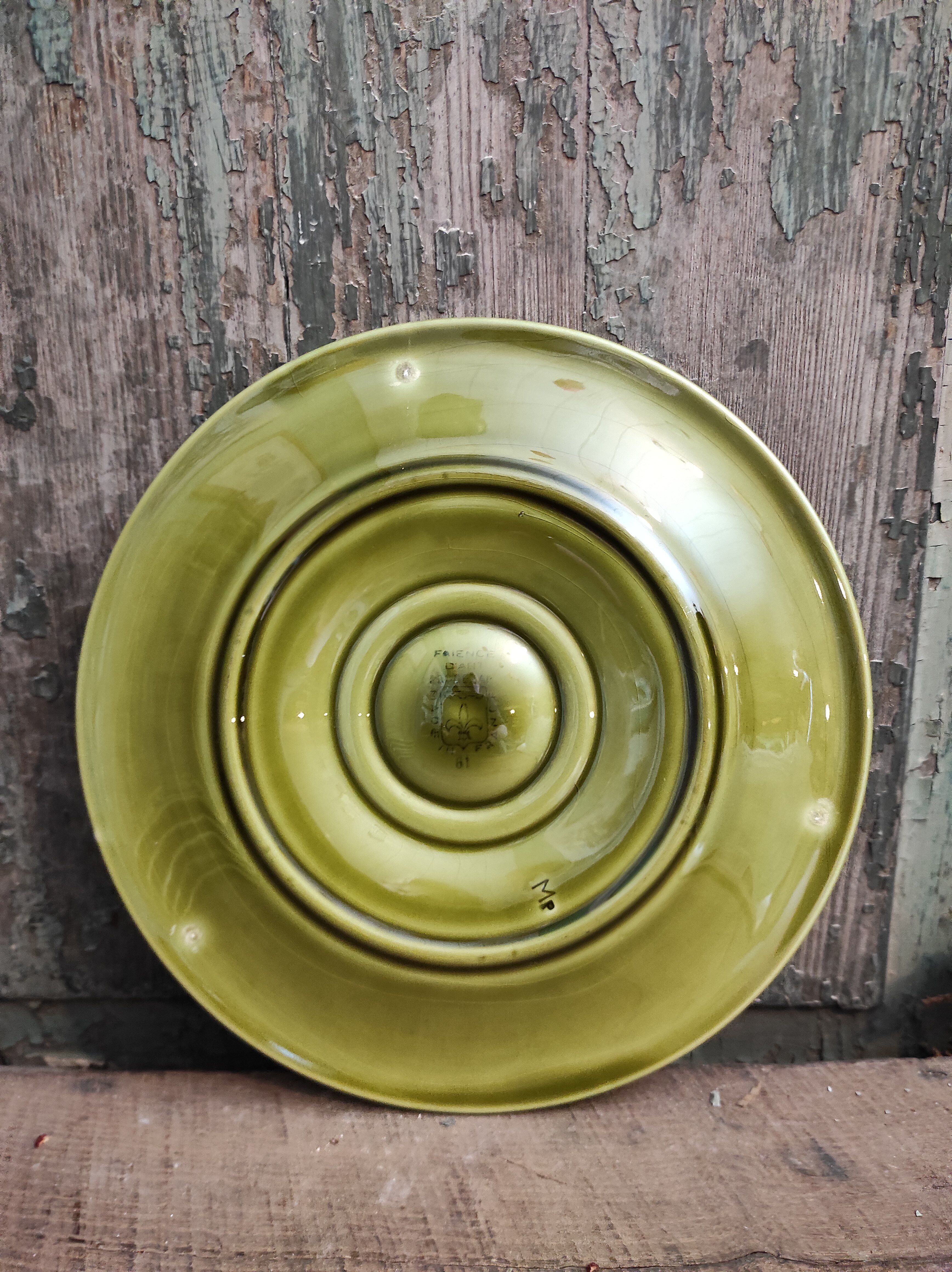 Vintage French Oyster Plate in grass green Majolica