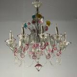 Venetian chandelier in multi-colored Murano glass, 10 light arms, circa 18