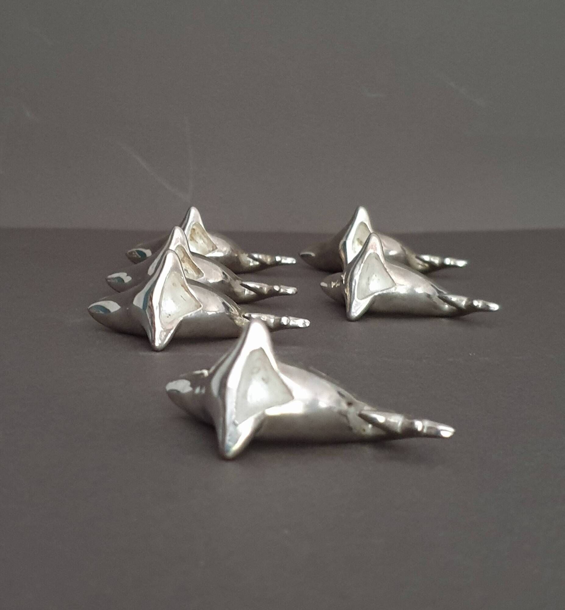 6 sea lion/seal knife holders, in silver-plated metal, circa 1950