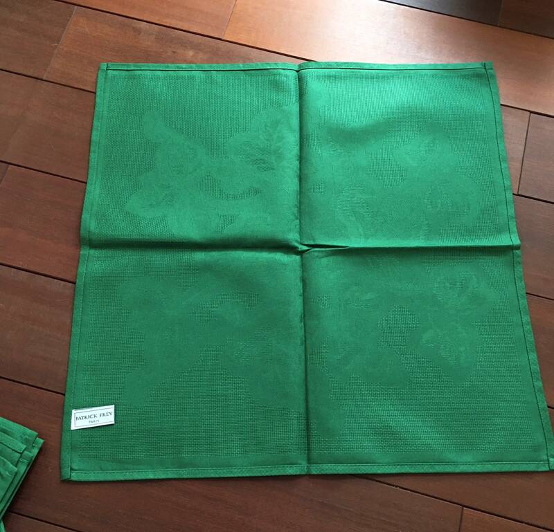 10 green damask cotton napkins by Patrick Frey
