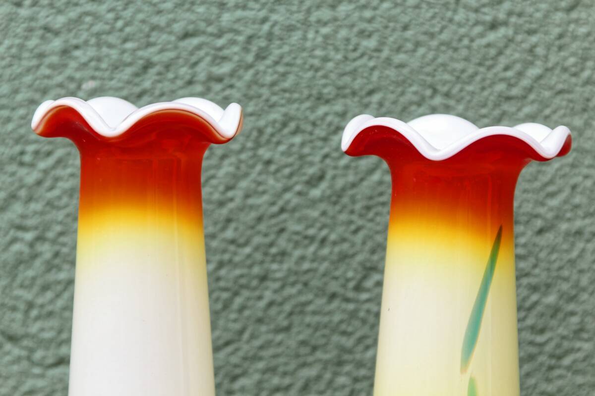 Pair of blown glass Murano collared vases