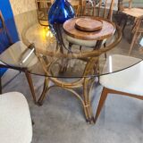 70's smoked glass and rattan table