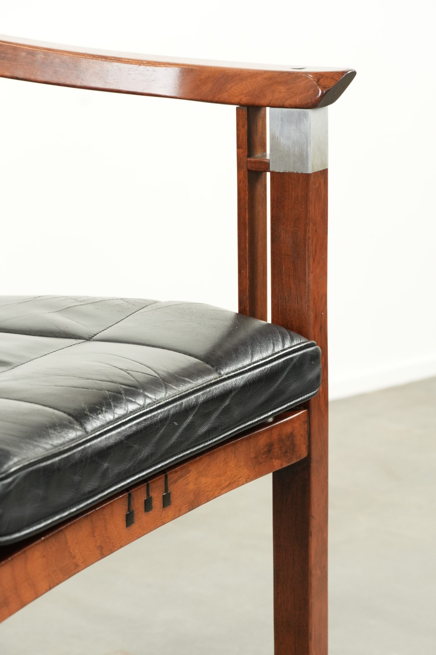 Black leather Art Deco design dining/side/desk chair with armrests