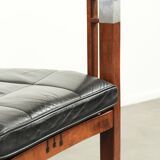 Black leather Art Deco design dining/side/desk chair with armrests