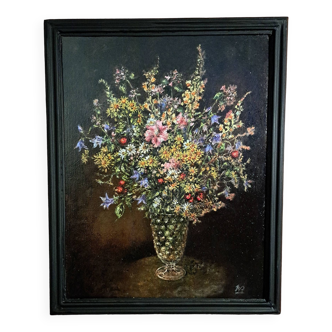 Tableau huile sur toile - Nature morte de fleurs des champs vers 1920