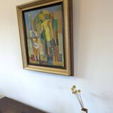 Mid-Century Modern Swedish "The Fruit Tree Pickers" Vintage Oil Painting, Framed