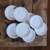 8 porcelain dessert plates with gold rim and various flowers