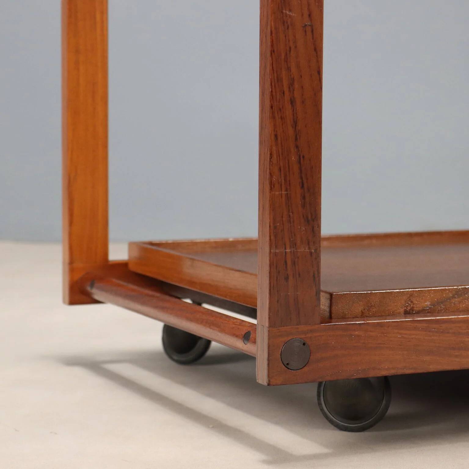 Desserte de cuisine vintage en teck à double plateau, design Italie, années 1960