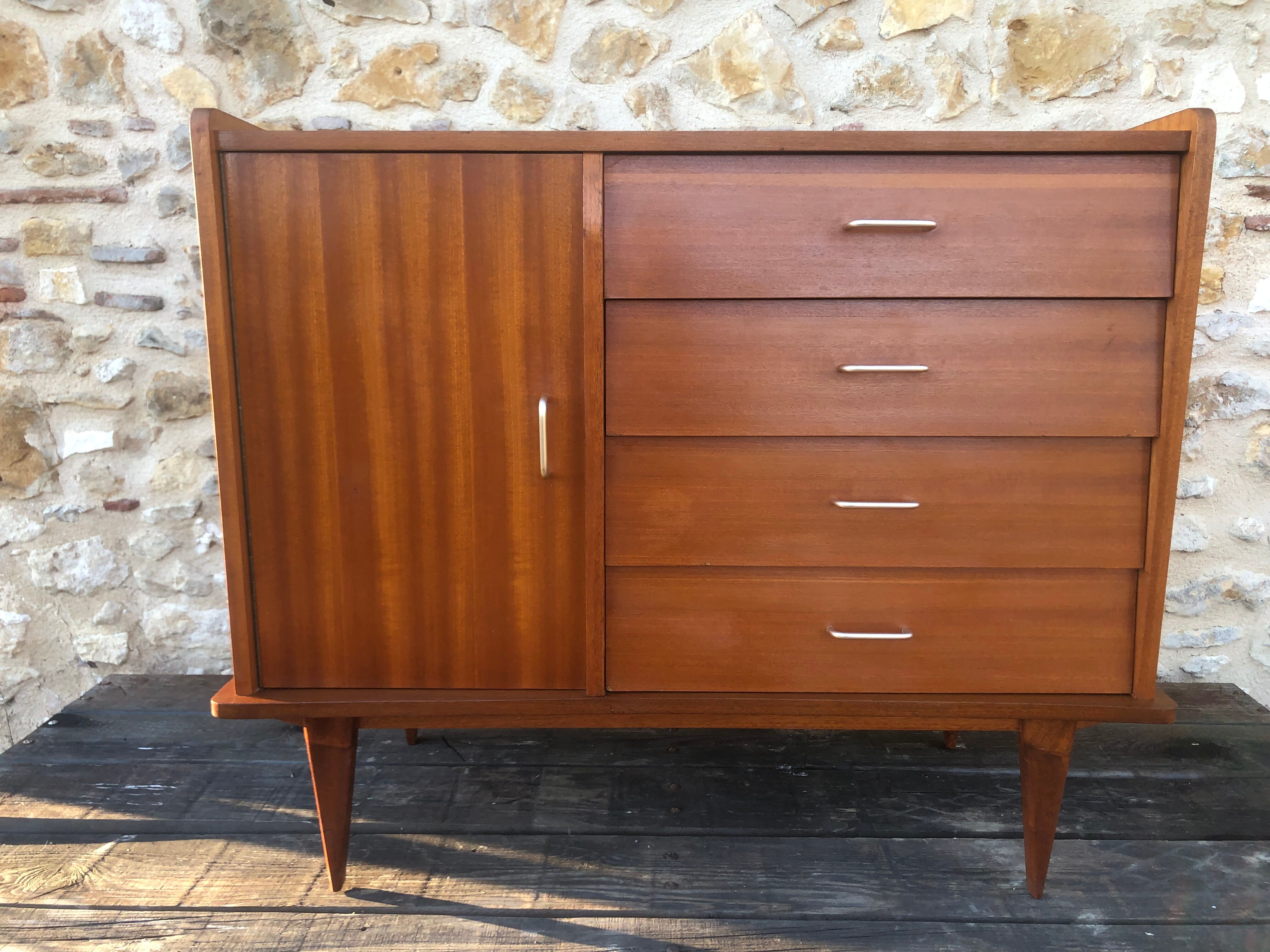 Scandinavian chest of drawers with 4 drawers and storage, circa 60's