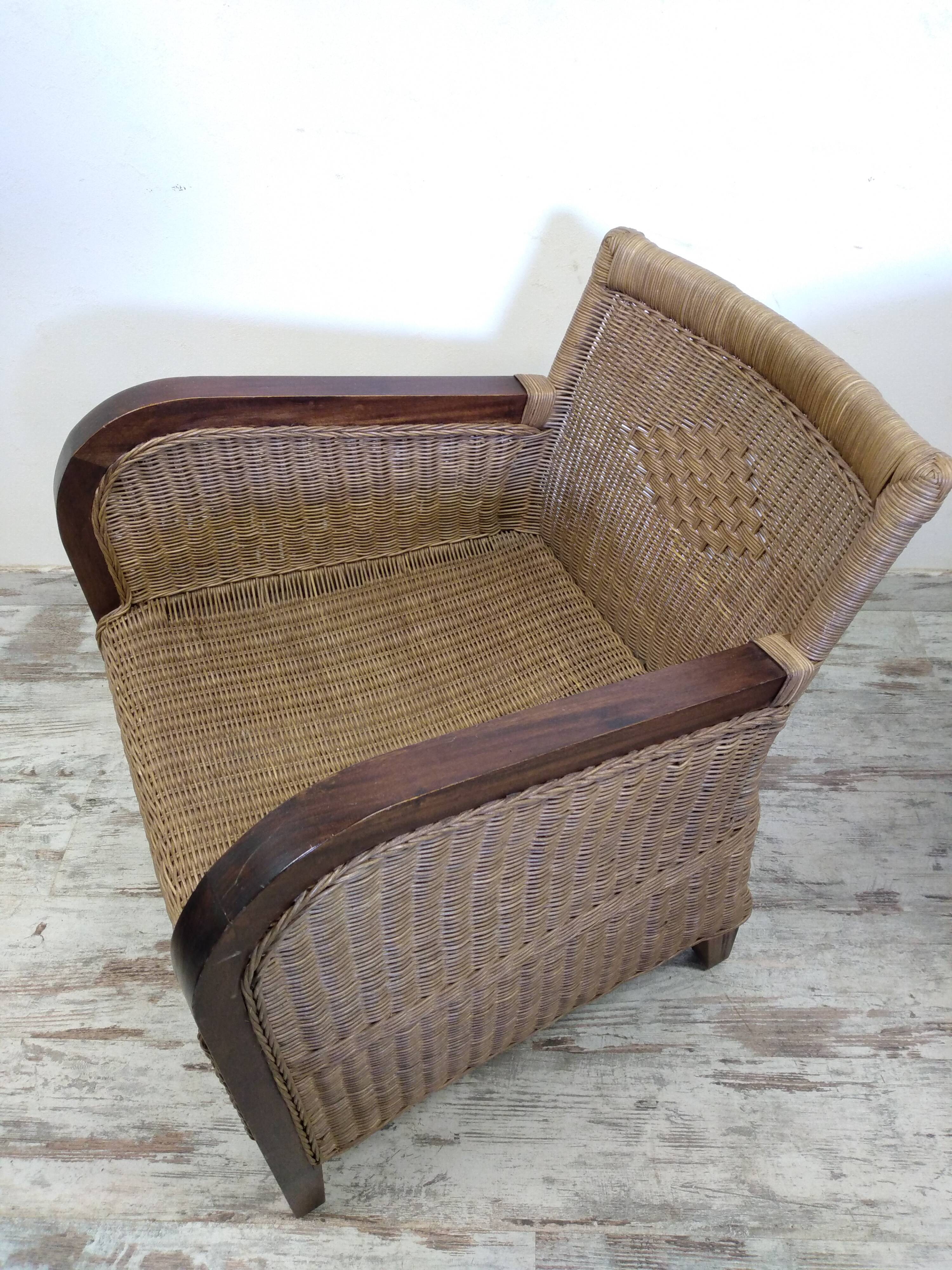 Bench seat and armchair in old rattan