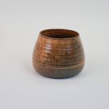 Small orange and brown turned ceramic pot