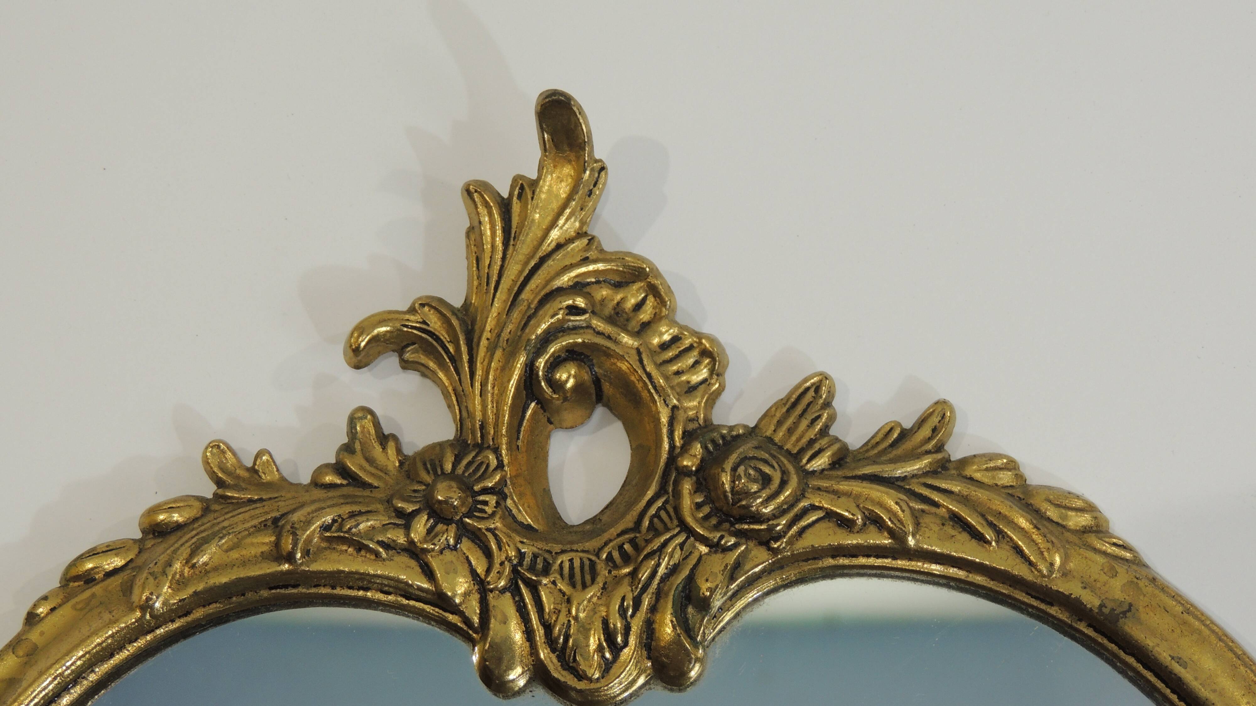 Vintage gold mirror in Louis XV style – Baroque metal frame – Wall decoration