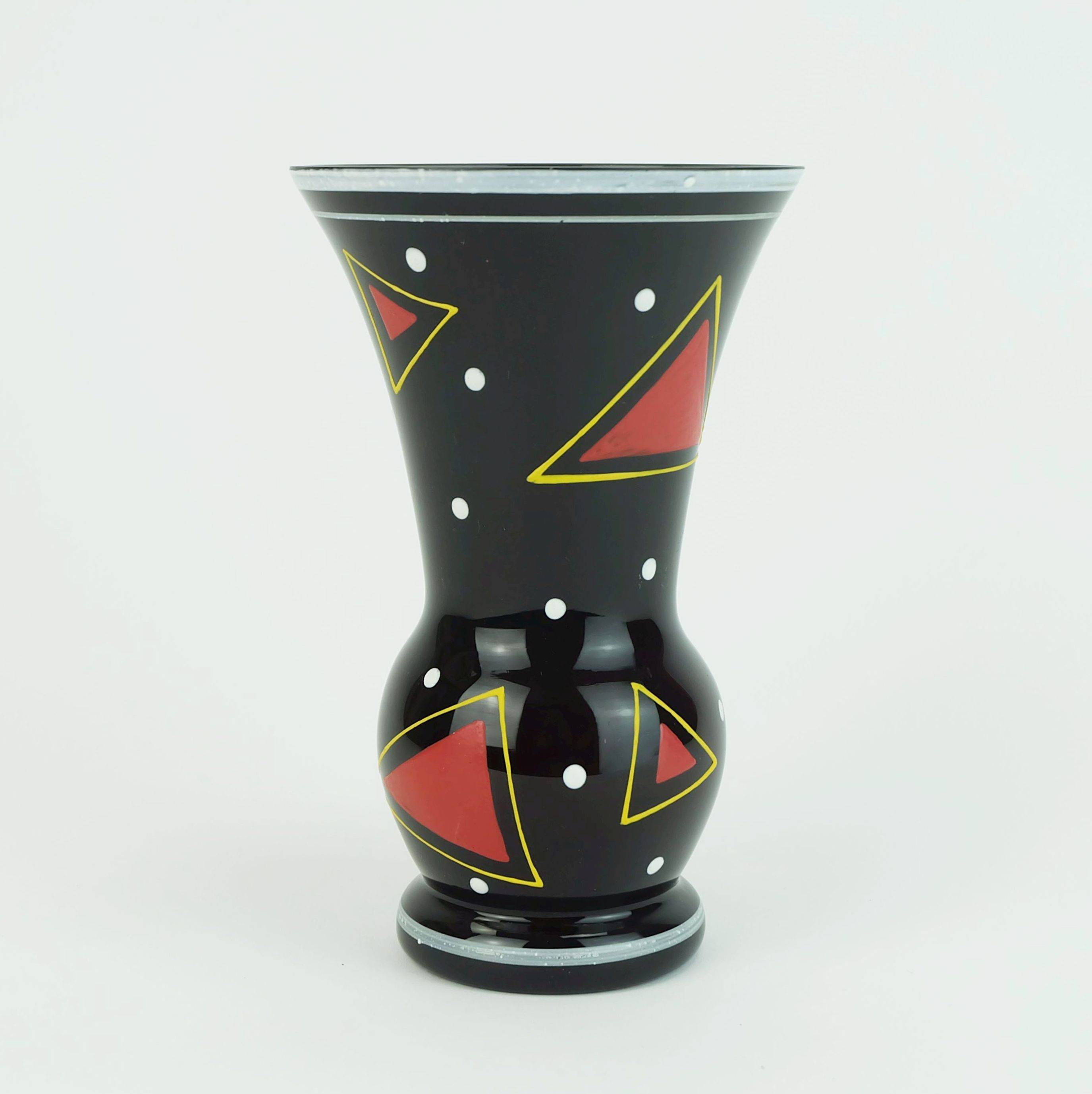 glass VASE hyalith glass black glass abstract decor enamel painting 1950s