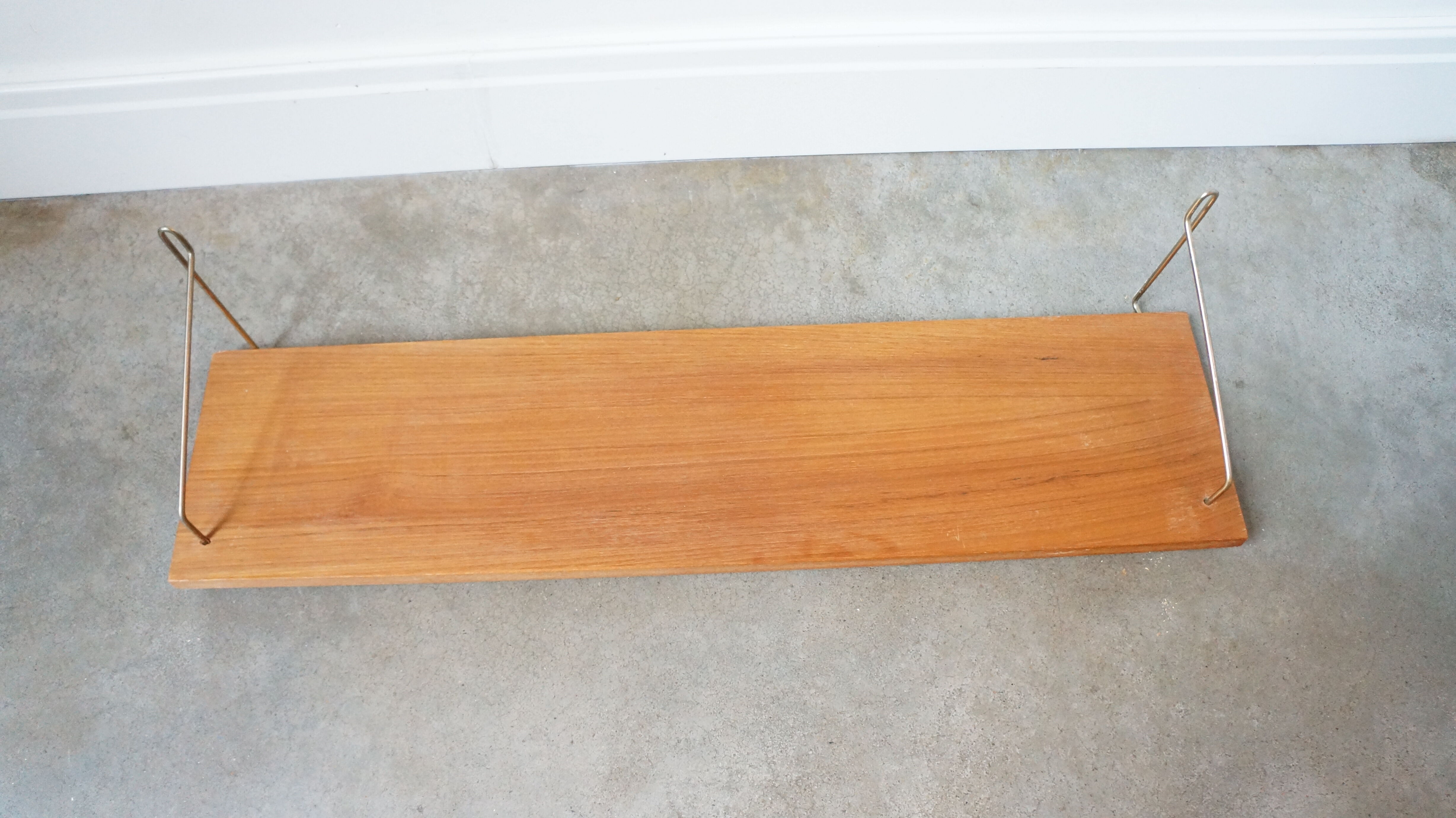 Vintage floating shelf teak brass brackets scandinavian