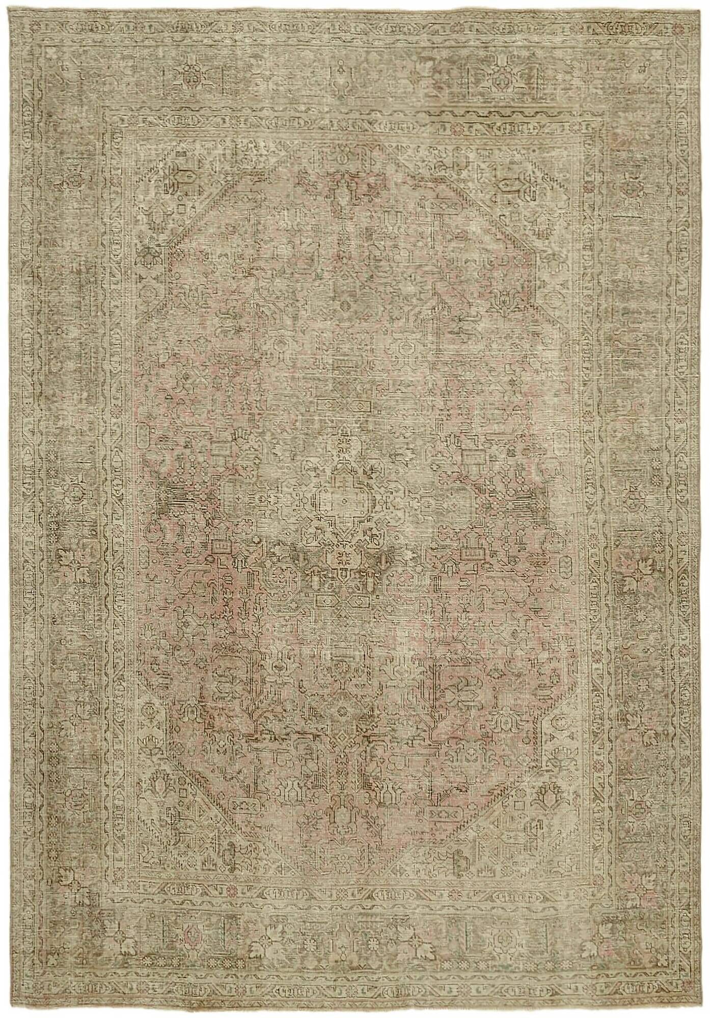 Hand-knotted persian antique 1970s 237 cm x 339 cm beige wool carpet