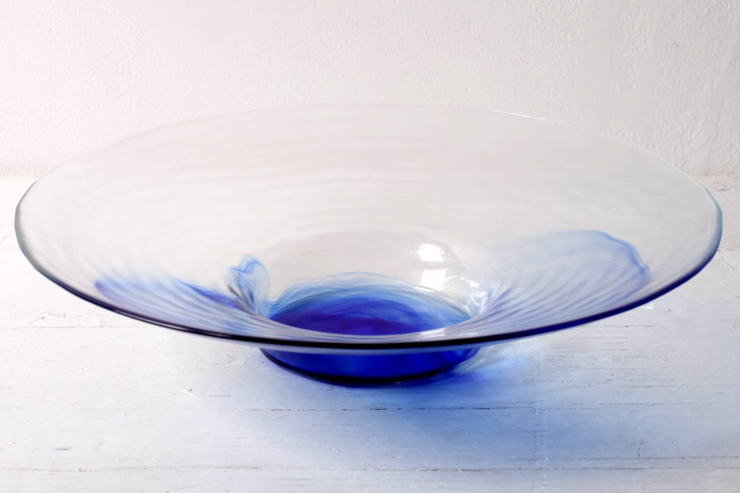 Mid-Century Bormioli Rocco Blue Swirl Glass Bowl - Italy 1990s