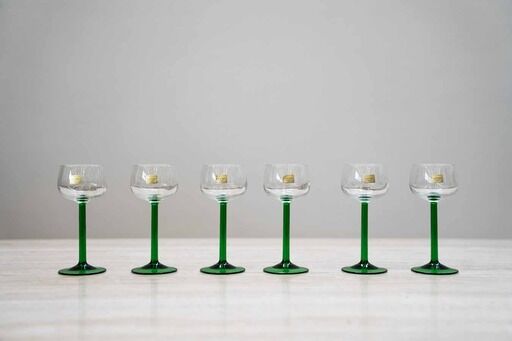 Luminarc france green stemmed liqueur/wine glasses, vintage, 1970s, set of 6