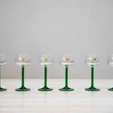 Luminarc france green stemmed liqueur/wine glasses, vintage, 1970s, set of 6