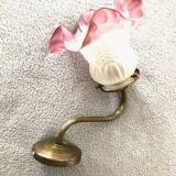 Pink glass paste tulip on brass wall light