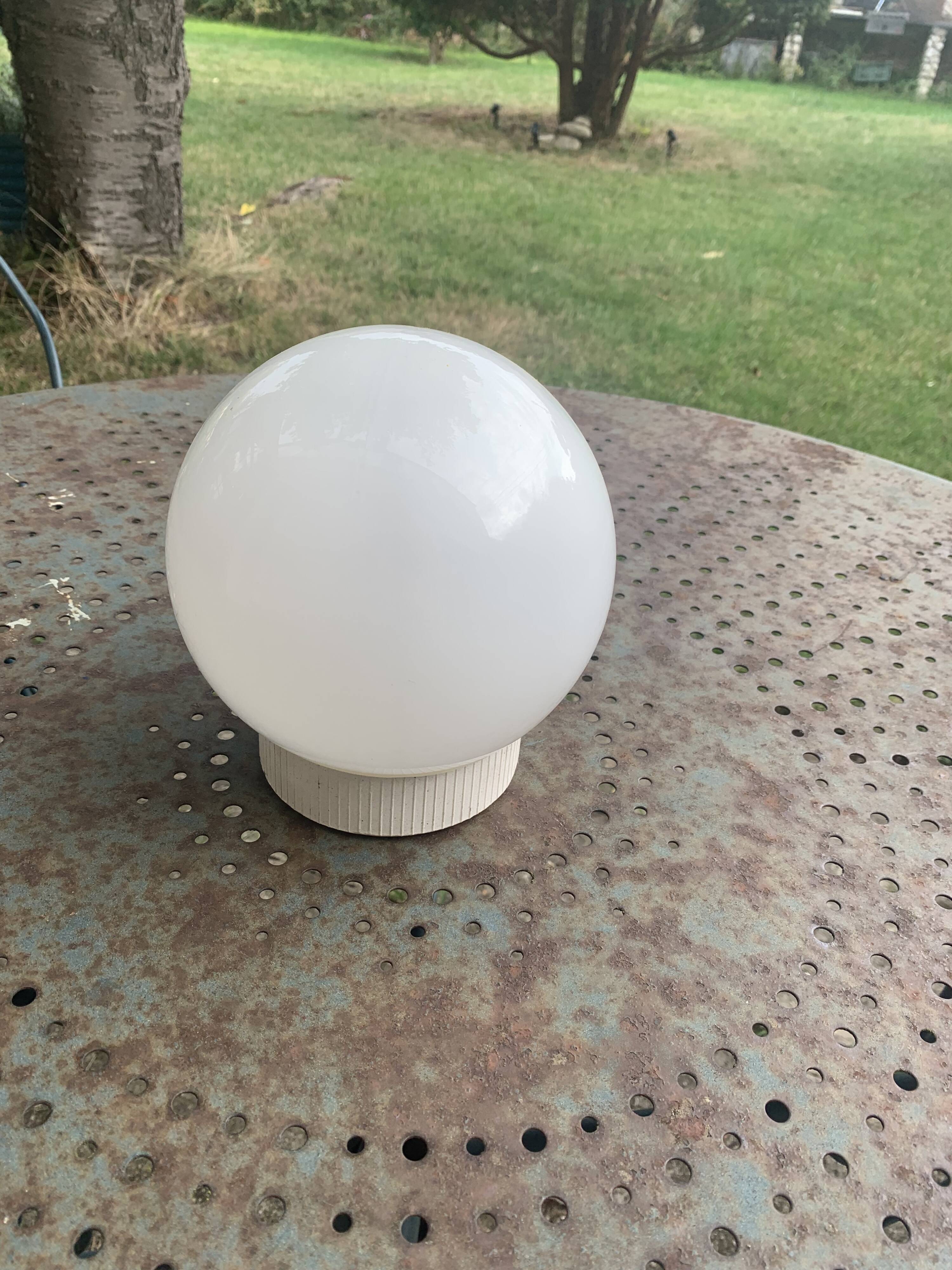 Ceiling light, white opaline globe ball, with base, vintage