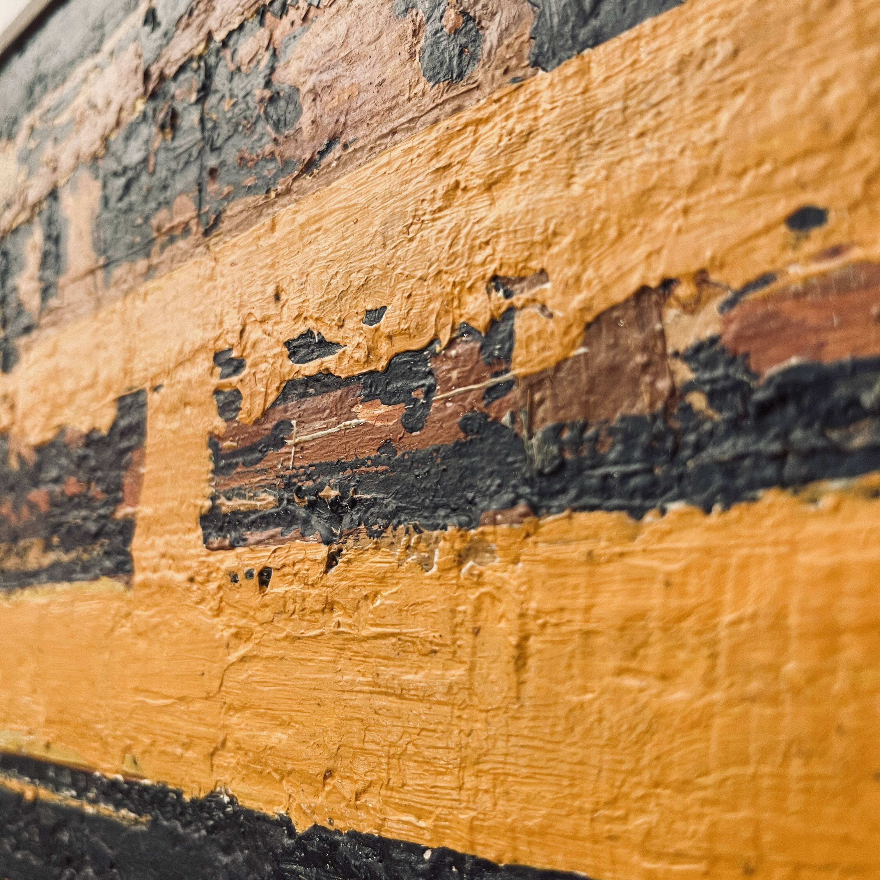 Orange and black abstract painting, oil on panel, Serge Detriaux, 1998