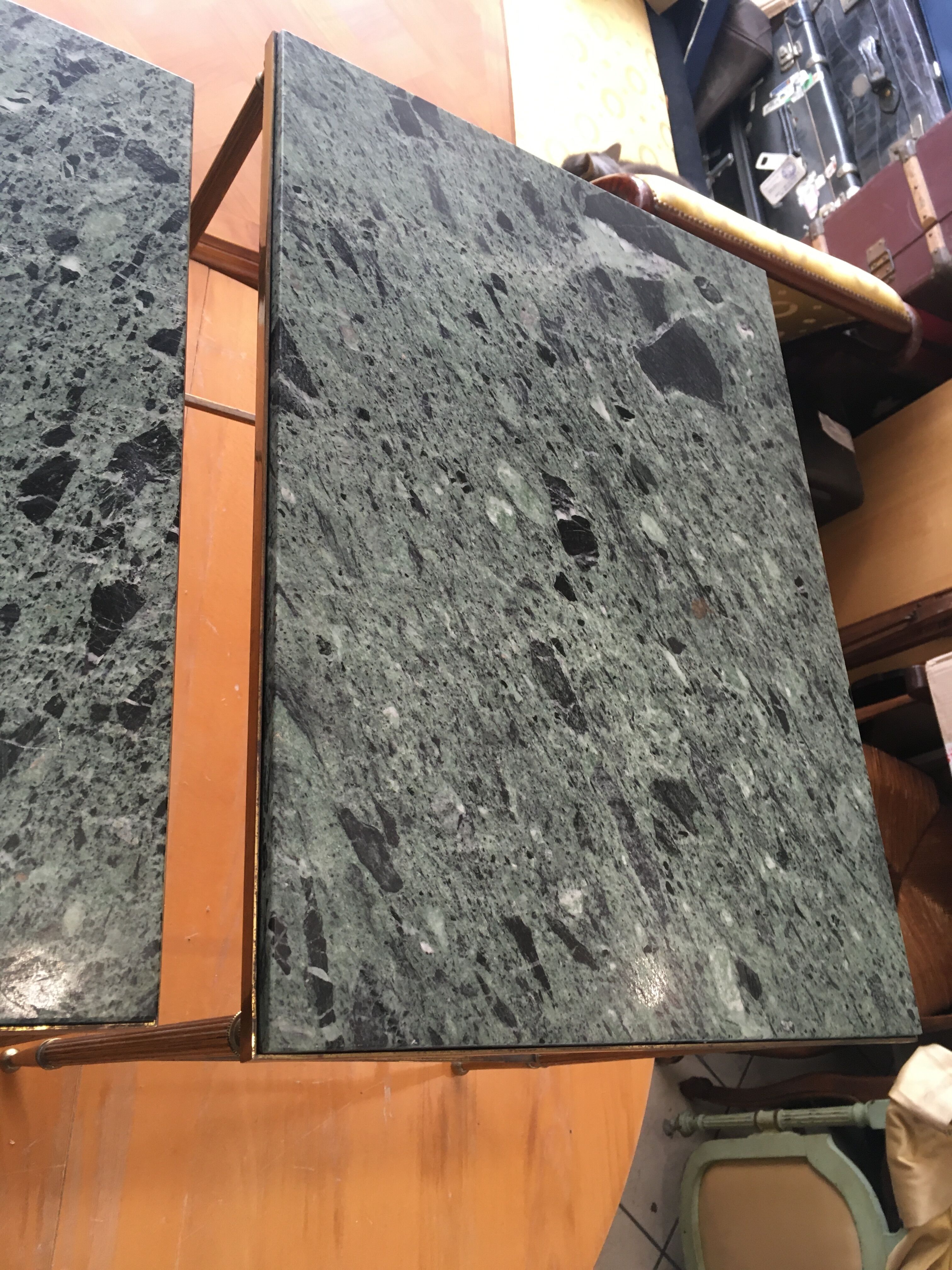 Marble and brass pull out tables