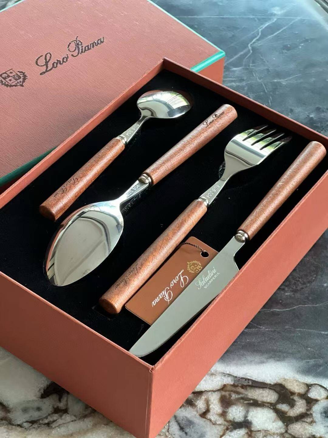Loro Piana 4-piece mahogany knife and fork set