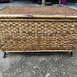 Rattan trunk in vintage wicker and wrought iron