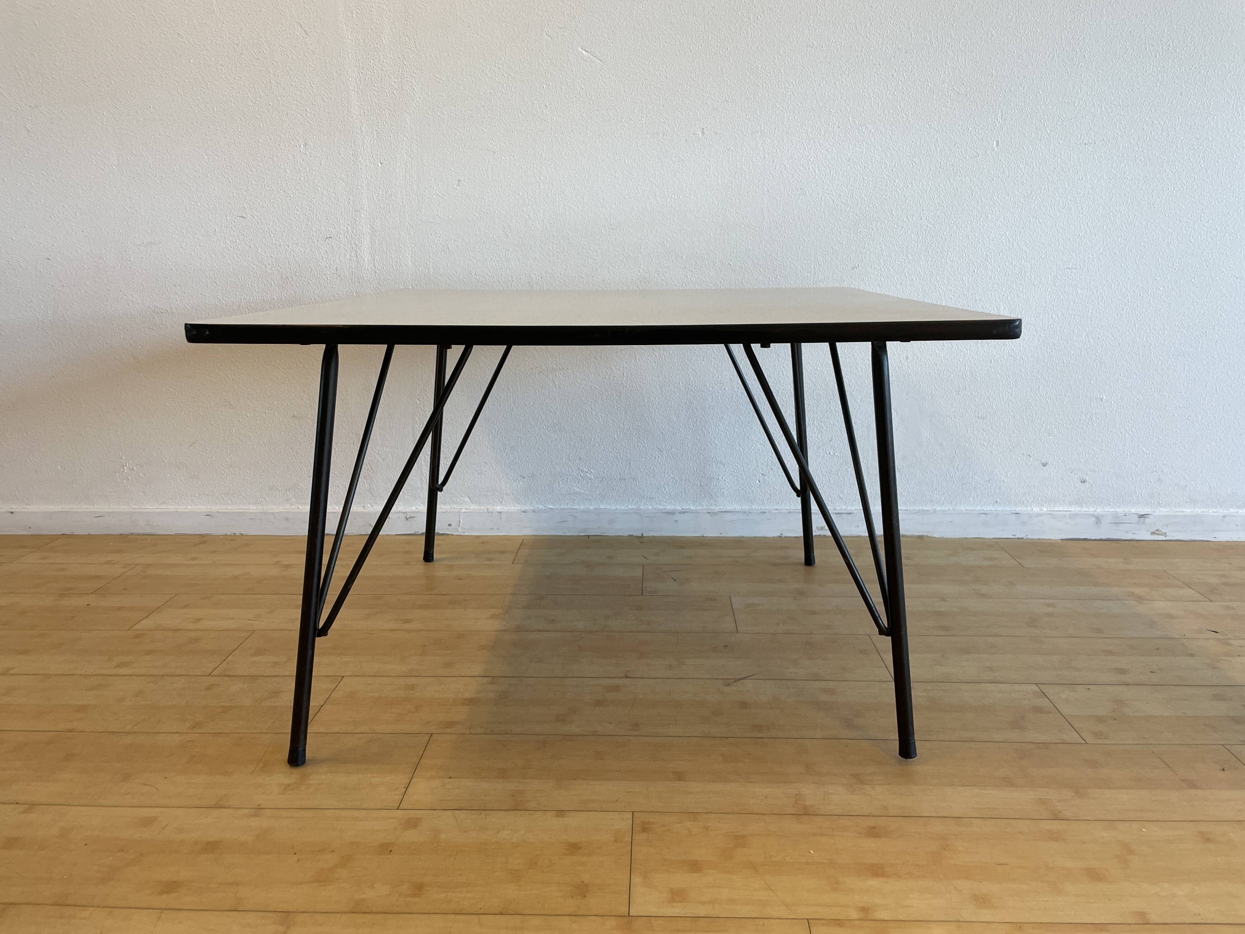 Gray height-adjusted coffee / dining room table, by Rudolf Wolf for Elsrijk