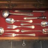 Solid wood silver cabinet with 5 drawers for 173 place settings, silver-plated metal, Solid silver