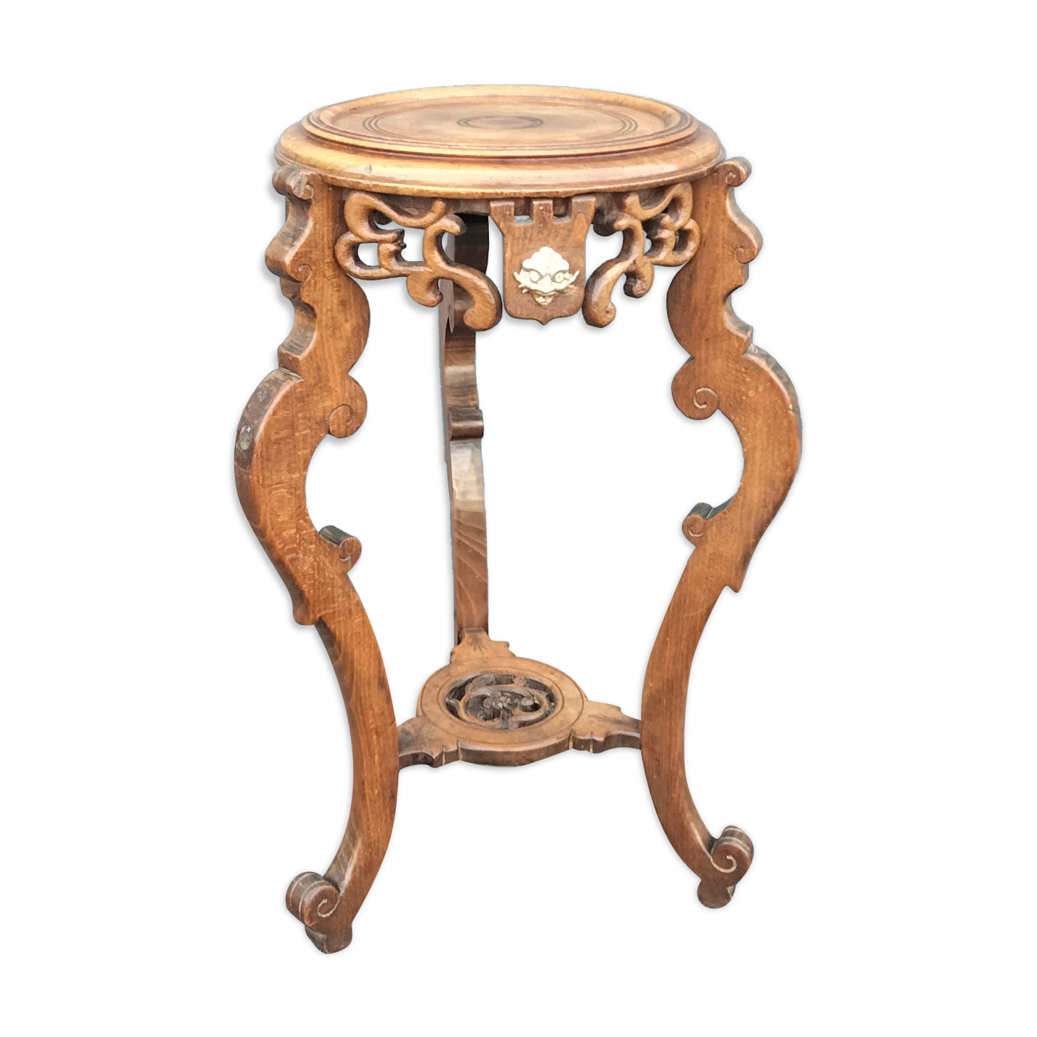 Pedestal table in old natural wood late nineteenth century