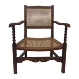 Fauteuil Art Déco en chêne tressé, design minimaliste.