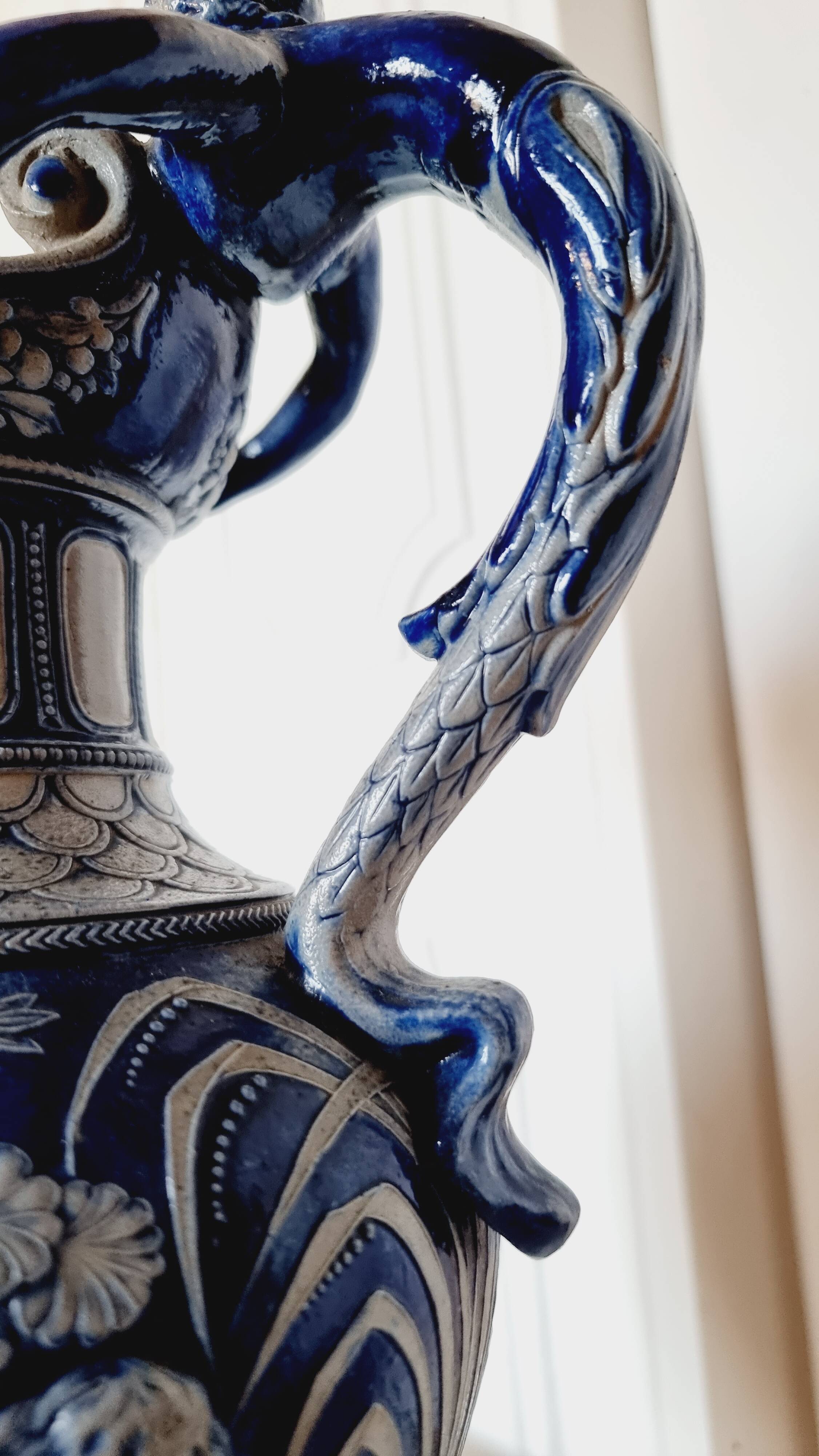 salt-glazed stoneware jug in German style, made by the prestigious house