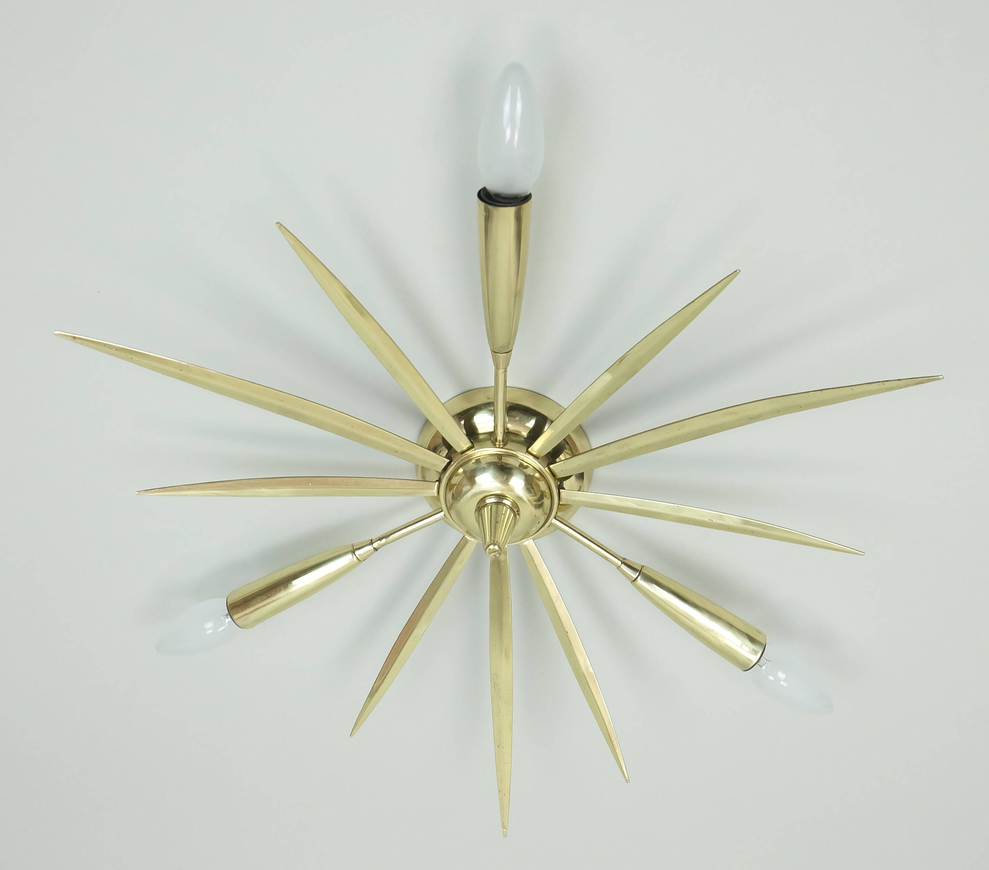 1950s mid century sputnik 3-light brass ceiling light
