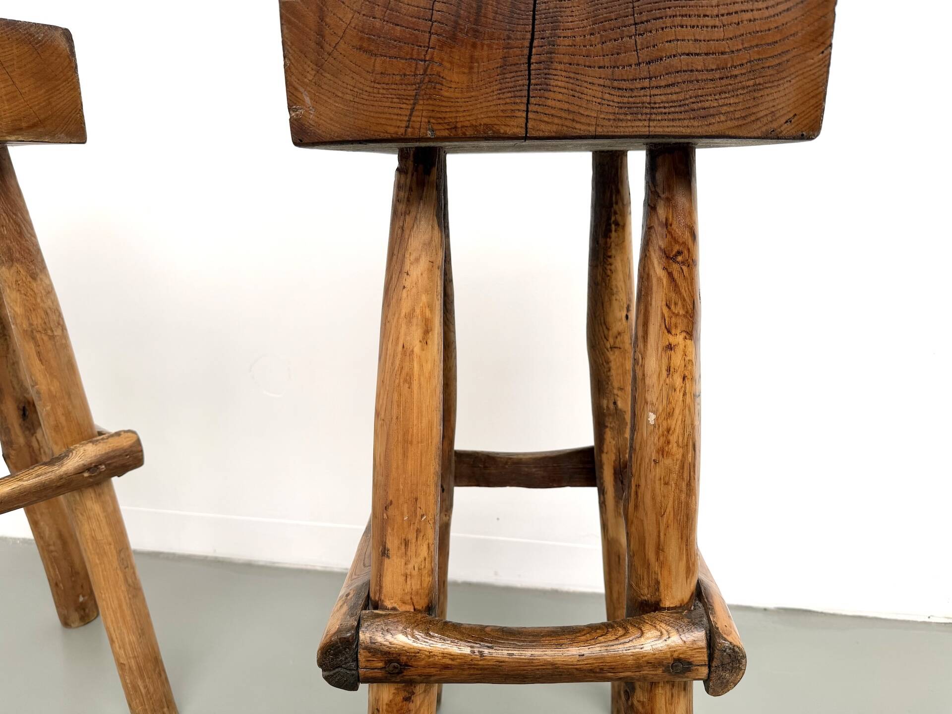 Pair of brutalist bar stools, France, 1950s