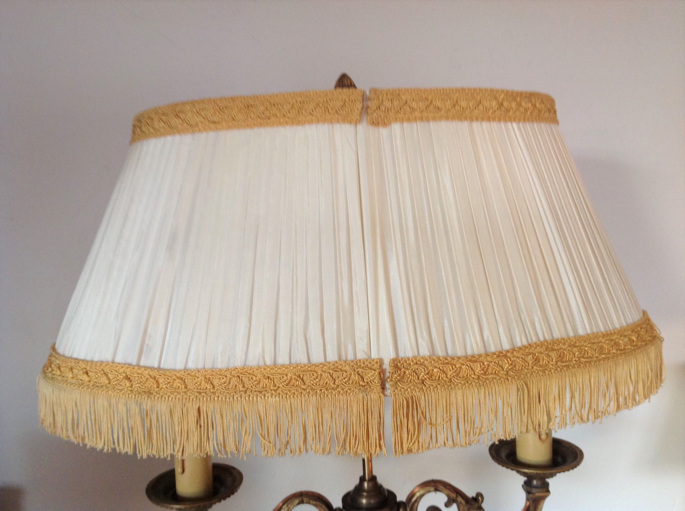 Empire style hot water bottle lamp with fabric lampshade / vintage 50-60s