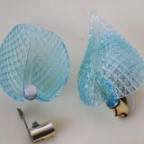 Set of 2 Rare Wall light Blue Jewel Murano Glass Leave by Barovier e Toso, 1950s