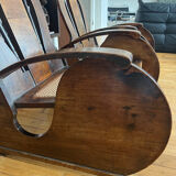 Pair of Art Deco armchairs in wood and cane.