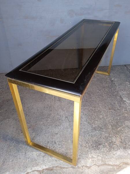 Designer console in gilded brass and glass, 1970s