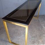Designer console in gilded brass and glass, 1970s