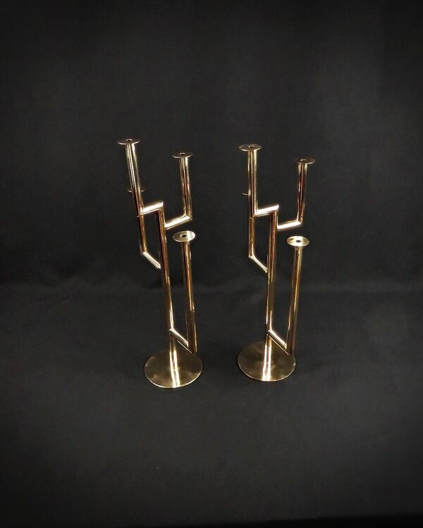 Paire de candélabres Karl Hagenauer Wiener Werkstätte en laiton doré 1930