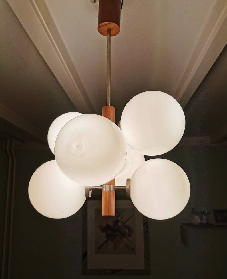 Chandelier 6 bulbs Temde Leuchten 1970s