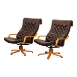 Noboru Nakamura Design Chocolate Brown Padded Leatherette Swivel Chairs 70s