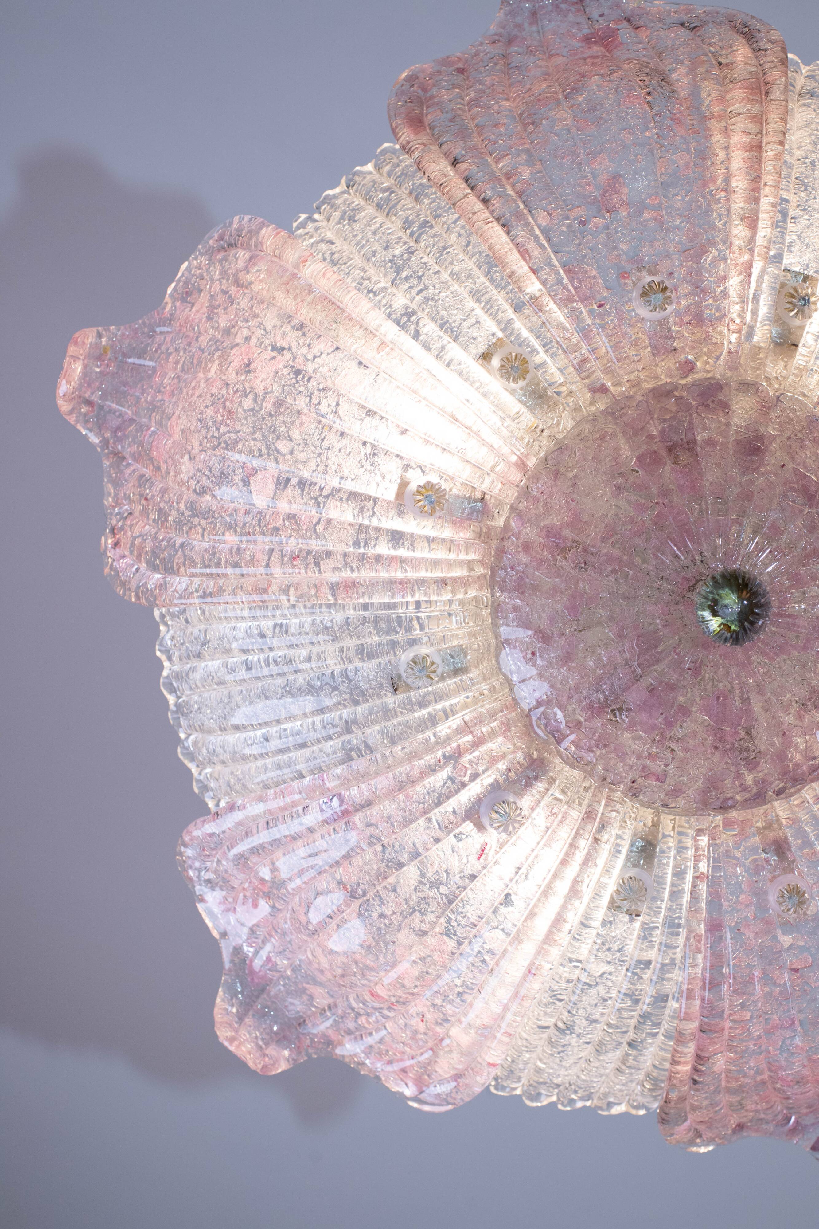 Fascinating Vintage Murano Glass Ceiling lamp Pink