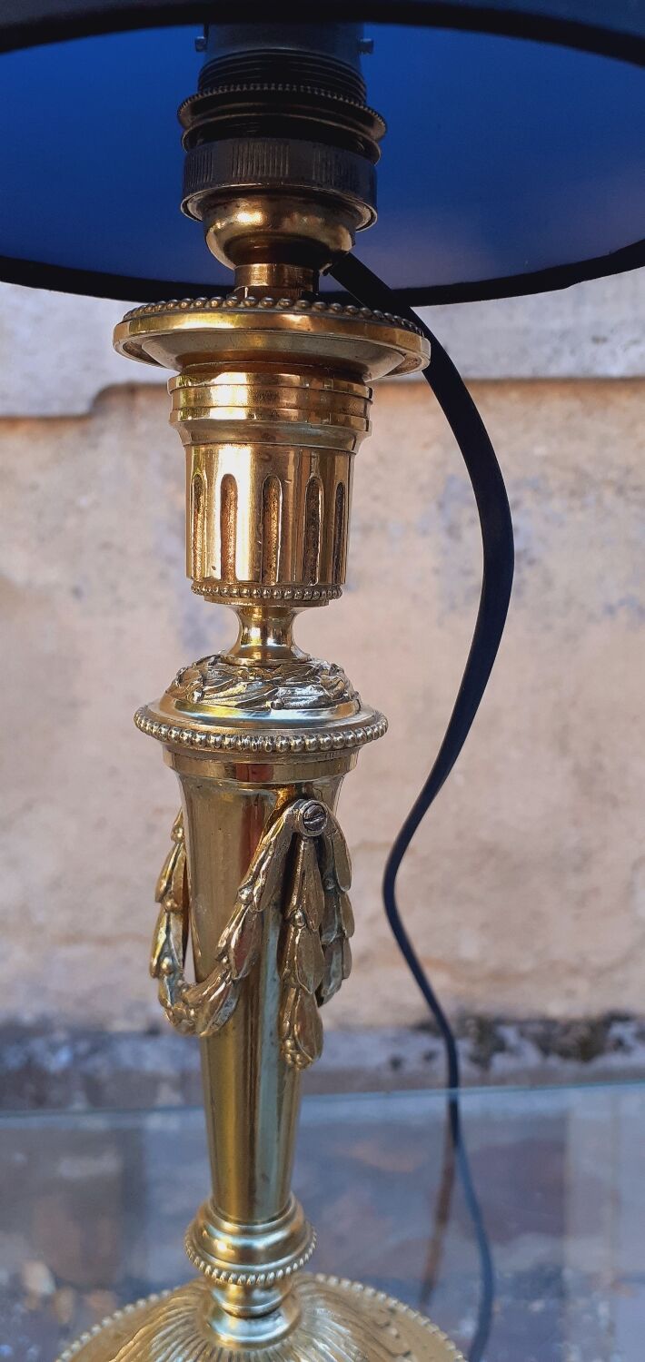 19th Century Bronze Candlestick Lamp Base In Louis XVI Style
