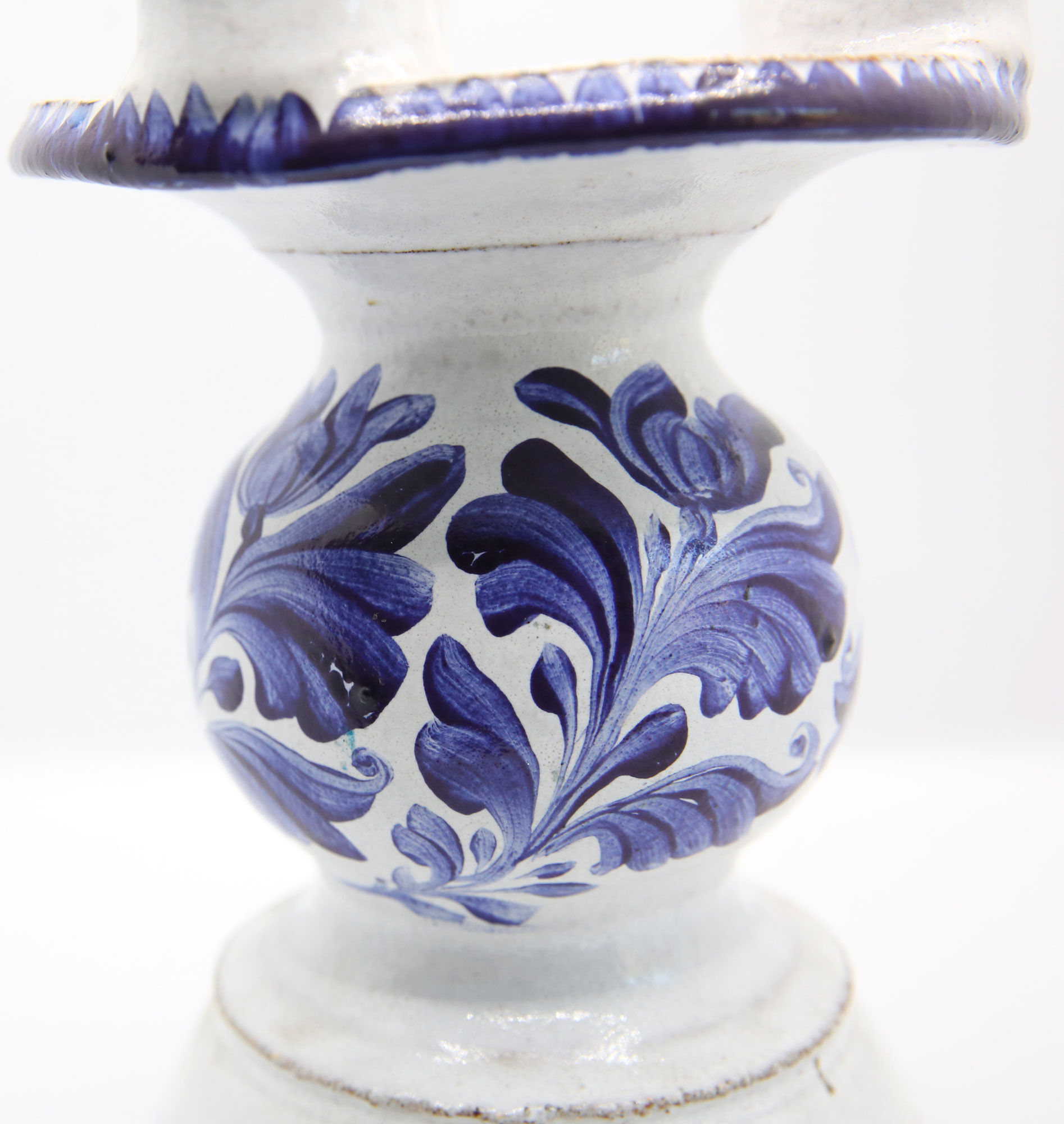 Triple candle holder in Biot earthenware with blue flower patterns