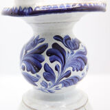 Triple candle holder in Biot earthenware with blue flower patterns