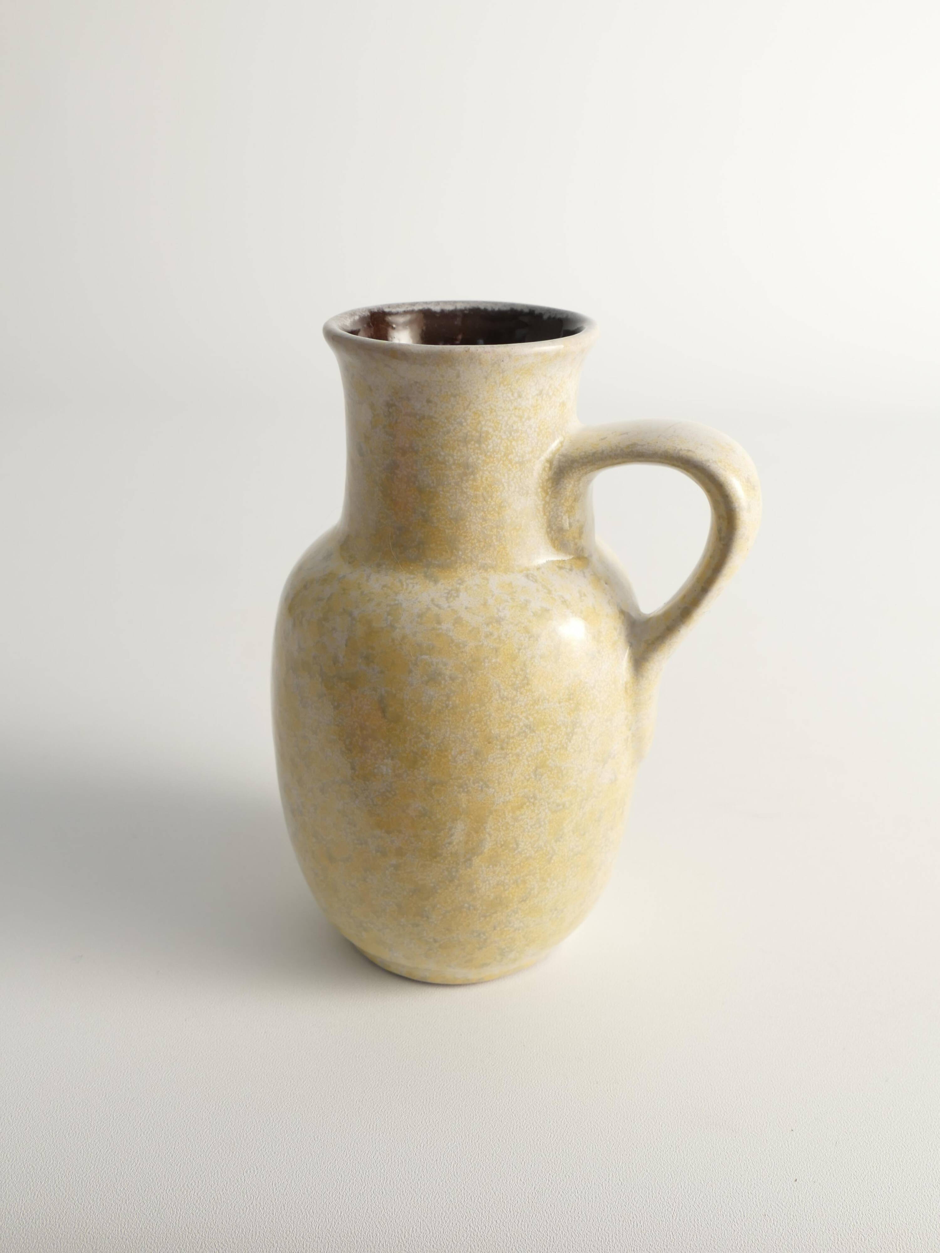 Mid-Century Modern Grey & Yellow Stoneware Vase with Handle by Strehla, Germany